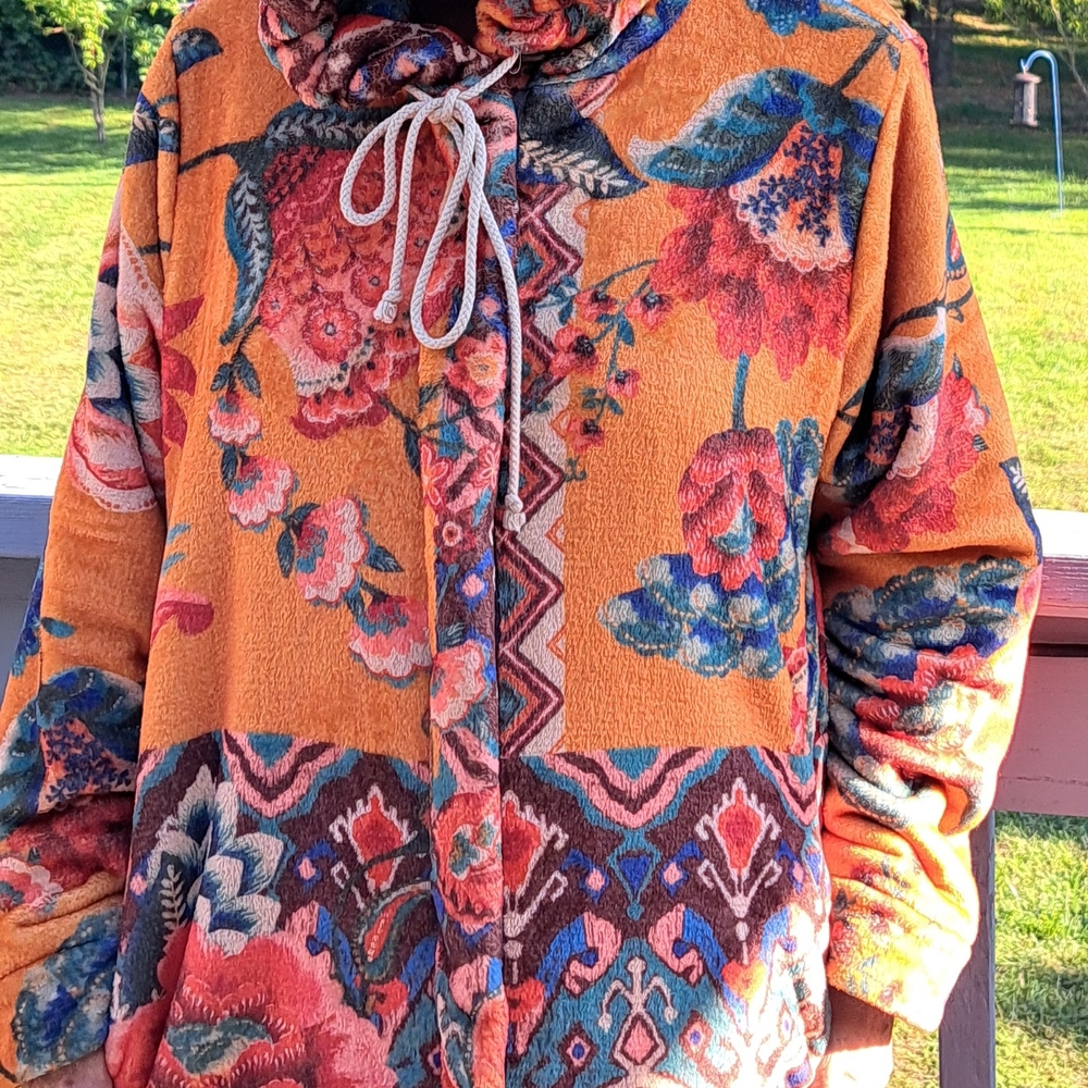 Johnny Was BIYA Floral Pattern Fleece Long Coat